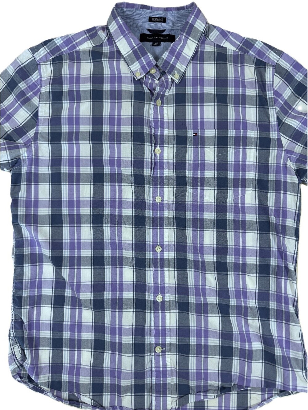 Tommy Hilfiger Men's Short Sleeve Shirt Large Purple Plaid